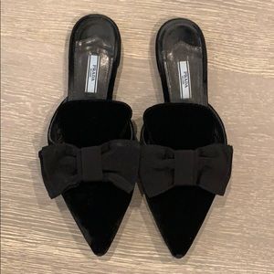 PRADA Velvet Bow-Accented Mules